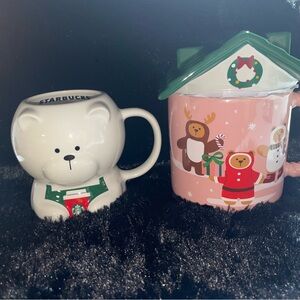Starbucks Festive Bear and Holiday House Mug Set